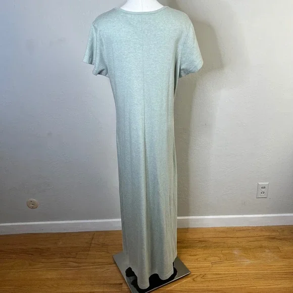 LL Bean Sage Green Heather 100% Cotton Short Sleeve Maxi Dress Size Medium - Picture 5 of 10